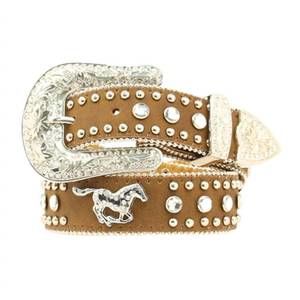 NEW NOCONA BELT CO. girls' running horse bling belt in brown